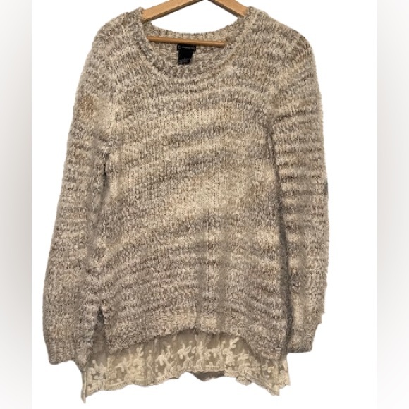new directions Sweaters - New Directions Beige Knit Sweater with Lace Detail